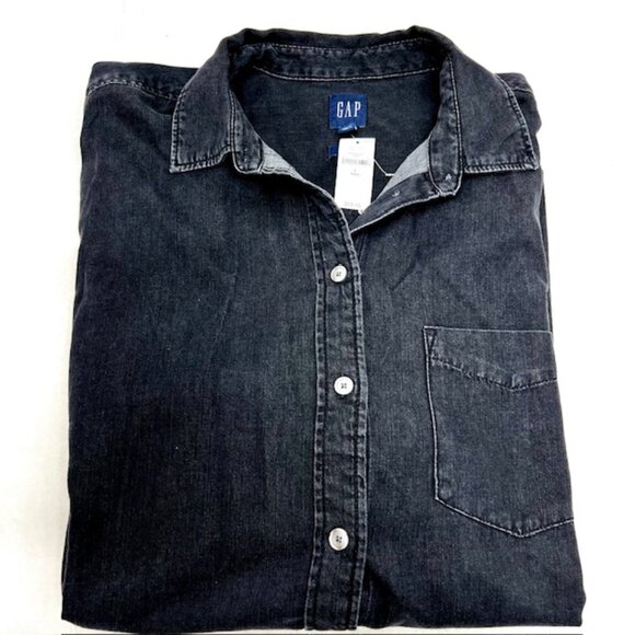 New $70 Gap Men -Denim Button up  Long Sleese Shirt / size LTall/ Gray Black (85 - Picture 1 of 9